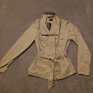 French Cuff jacket size S tan in color with belt NEW WITH TAGS!
